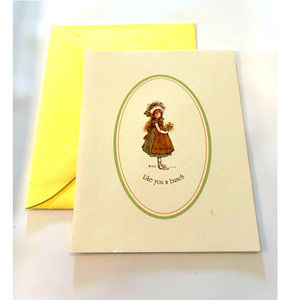 Vintage American Greetings Card 'Like You a Bunch' Girl with Flowers Unused